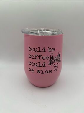 🆕 Pink Stemless Tumbler with 'could be coffee could be wine' 🦙 ☕️ 🍷